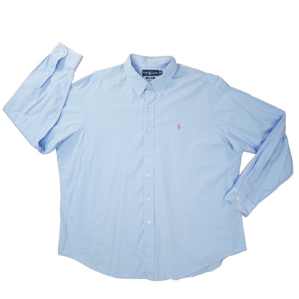 Ralph Lauren Classic Fit Button Up Shirt Men's XXL Blue Preppy Office Career